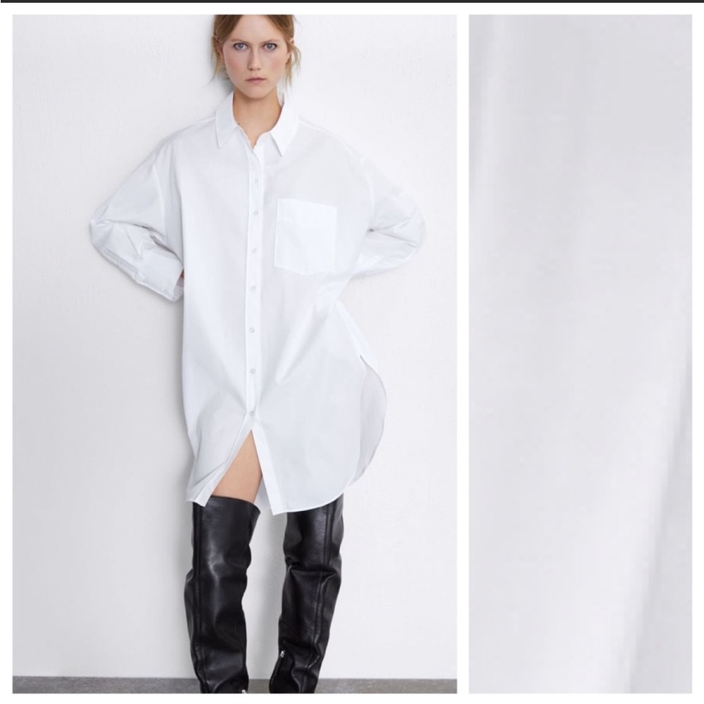 NWT bloggers favorite Zara oversized white collared shirt dress